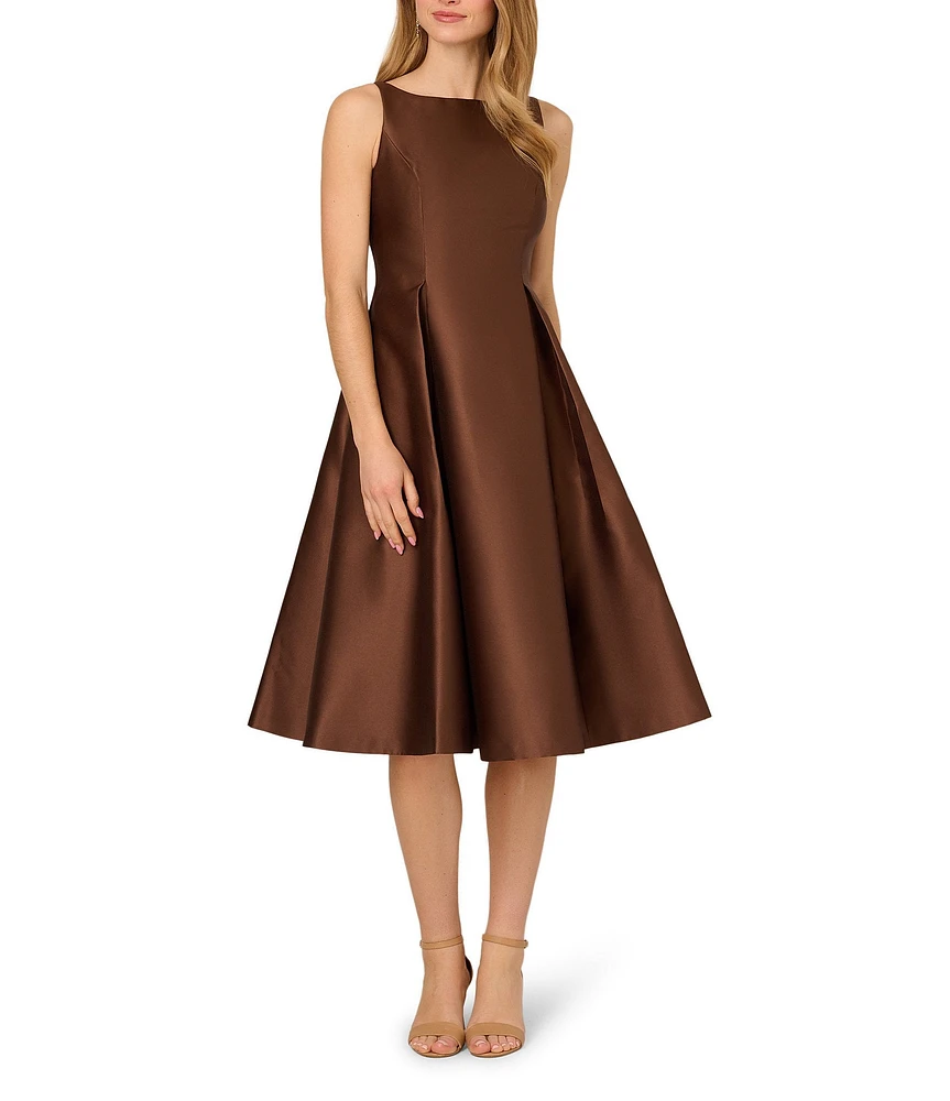 Adrianna Papell Boat Neck Sleeveless A-Line Taffeta Dress