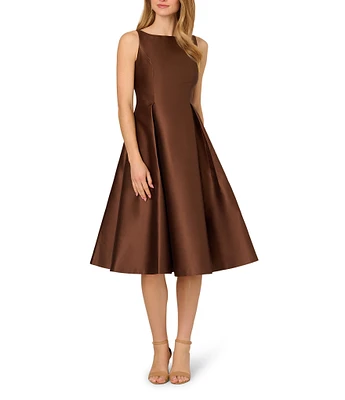 Adrianna Papell Boat Neck Sleeveless A-Line Taffeta Dress