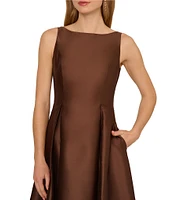 Adrianna Papell Boat Neck Sleeveless A-Line Taffeta Dress