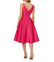 Adrianna Papell Boat Neck Sleeveless A-Line Taffeta Dress