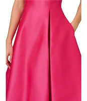 Adrianna Papell Boat Neck Sleeveless A-Line Taffeta Dress