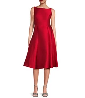 Adrianna Papell Boat Neck Sleeveless A-Line Taffeta Dress