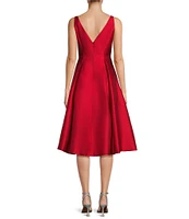 Adrianna Papell Boat Neck Sleeveless A-Line Taffeta Dress