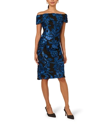 Adrianna Papell Soutache Off The Shoulder Neck Cap Sleeve Sheath Dress