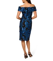 Adrianna Papell Soutache Off The Shoulder Neck Cap Sleeve Sheath Dress