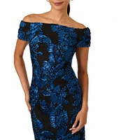 Adrianna Papell Soutache Off The Shoulder Neck Cap Sleeve Sheath Dress