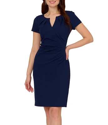 Adrianna Papell Split Round Neck Short Sleeve Ruched Dress