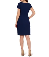 Adrianna Papell Split Round Neck Short Sleeve Ruched Dress