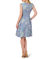 Adrianna Papell Split V Neck Sleeveless Jacquard Aline Dress