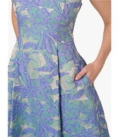 Adrianna Papell Split V Neck Sleeveless Jacquard Aline Dress