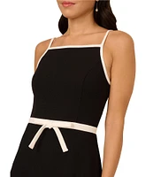 Adrianna Papell Square Neck Contrast Bow Trim A-Line Crepe Dress