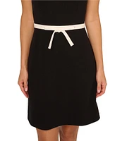Adrianna Papell Square Neck Contrast Bow Trim A-Line Crepe Dress