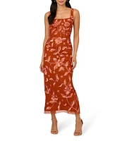 Adrianna Papell Square Neck Sleeveless Floral Beaded Mesh Maxi Dress