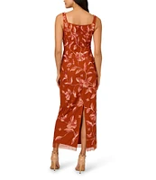 Adrianna Papell Square Neck Sleeveless Floral Beaded Mesh Maxi Dress