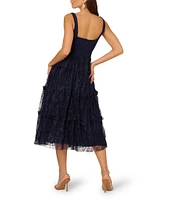 Adrianna Papell Square Neck Sleeveless Mixed Media Tiered Midi Dress