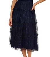 Adrianna Papell Square Neck Sleeveless Mixed Media Tiered Midi Dress