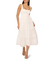 Adrianna Papell Square Neck Sleeveless Mixed Media Tiered Midi Dress