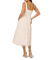 Adrianna Papell Square Neck Sleeveless Mixed Media Tiered Midi Dress