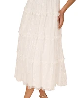 Adrianna Papell Square Neck Sleeveless Mixed Media Tiered Midi Dress