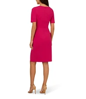 Adrianna Papell Stretch Asymmetrical Neck Short Sleeve Sheath Dress