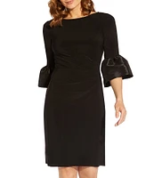 Adrianna Papell Stretch Boat Neck 3/4 Bell Sleeve Ruched Waist Sheath Dress