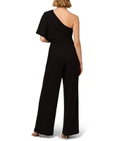 Adrianna Papell Stretch Colorblock One Shoulder Short Sleeve Overlay Jumpsuit