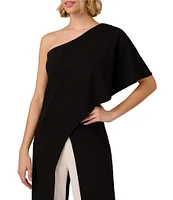 Adrianna Papell Stretch Colorblock One Shoulder Short Sleeve Overlay Jumpsuit