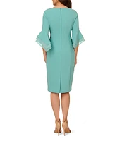 Adrianna Papell Stretch Crepe 3/4 Bell Sleeve Boat Neck Sheath Dress