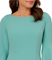 Adrianna Papell Stretch Crepe 3/4 Bell Sleeve Boat Neck Sheath Dress