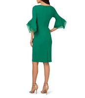 Adrianna Papell Stretch Crepe 3/4 Bell Sleeve Boat Neck Sheath Dress