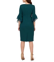 Adrianna Papell Stretch Crepe 3/4 Bell Sleeve Boat Neck Sheath Dress