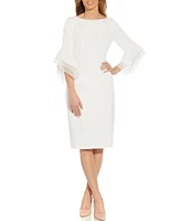 Adrianna Papell Stretch Crepe 3/4 Bell Sleeve Boat Neck Sheath Dress