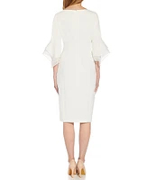 Adrianna Papell Stretch Crepe 3/4 Bell Sleeve Boat Neck Sheath Dress