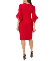 Adrianna Papell Stretch Crepe 3/4 Bell Sleeve Boat Neck Sheath Dress