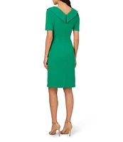 Adrianna Papell Stretch Crepe Asymmetrical Square Neckline Short Sleeve Sheath Dress