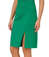 Adrianna Papell Stretch Crepe Asymmetrical Square Neckline Short Sleeve Sheath Dress