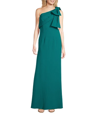 Adrianna Papell Stretch Crepe Bow One Shoulder Mermaid Gown