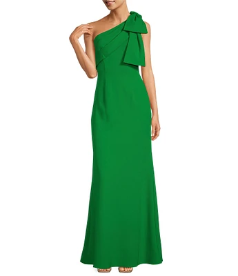 Adrianna Papell Stretch Crepe Bow One Shoulder Mermaid Gown