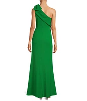 Adrianna Papell Stretch Crepe Bow One Shoulder Mermaid Gown