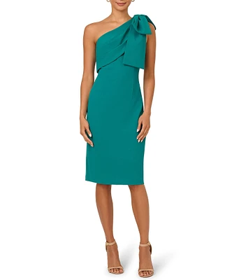 Adrianna Papell Stretch Crepe One Shoulder Sleeveless Bow Sheath Dress