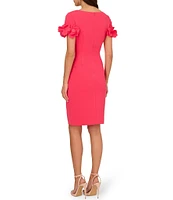 Adrianna Papell Stretch Crepe Surplice V-Neckline Short Floral Sleeve Dress