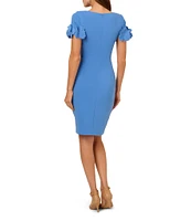 Adrianna Papell Stretch Crepe Surplice V-Neckline Short Floral Sleeve Dress
