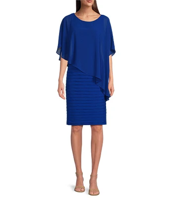 Adrianna Papell Stretch Jersey Scoop Neckline Chiffon Cape Back Dress