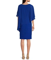 Adrianna Papell Stretch Jersey Scoop Neckline Chiffon Cape Back Dress