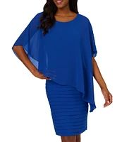 Adrianna Papell Stretch Jersey Scoop Neckline Chiffon Cape Back Dress