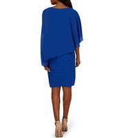 Adrianna Papell Stretch Jersey Scoop Neckline Chiffon Cape Back Dress