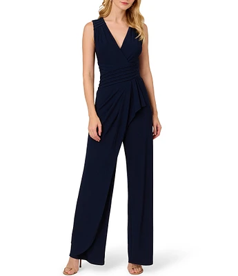 Adrianna Papell Stretch Jersey V-Neck Sleeveless Jumpsuit