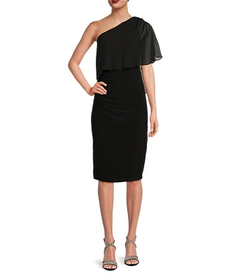 Adrianna Papell Stretch One Shoulder Draped Side Dress