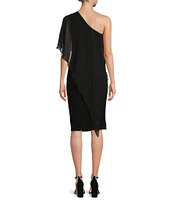 Adrianna Papell Stretch One Shoulder Draped Side Dress