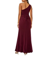 Adrianna Papell Stretch One Shoulder Sleeveless Twisted Front Draped Gown